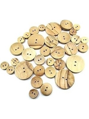 Prime Tahta Dikme, 2 Delik Çanak Model, Doğal Ahşap, Zeytin AĞACI,100 Adet 20MM-32L