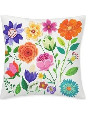 Prime Dijital Baskı Çiçek Desenli Dekoratif Yastık Kılıfı 45X45 cm – Fermuarlı, Yıkanabilir, Renkli Tasarım, 4’lü Set – Iç Yastık Dahil Değildir