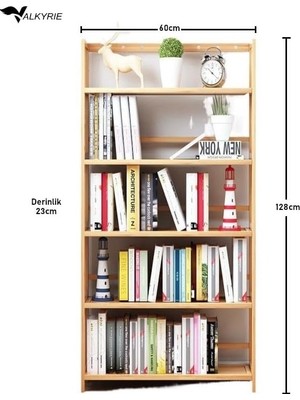 Prime 5 Katlı Bambu Raf Kitaplık 60X23X128 cm Çok Amaçlı Düzenleyici Dekoratif Organizer