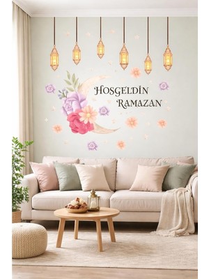 Sticker Hoş Geldin Ramazan Dekorlu Ahşap Kapı Süsü, Ramazan Süsleri, Sahur, Iftar