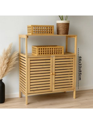 Store Çok Amaçlı Dolap Ahşap Bambu Organizer Raflı 66X33X85CM