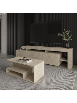Prime Mini Orta Sehpa – Modern Tasarım, Fonksiyonel Raflı Yapı, Traverten