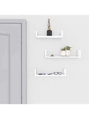 Prime Duvar Rafları, 3'lü Set, U Şeklinde Yüzer Raflar, Çok Parlak Yüzey, Yaratıcı Fikirler, Mdf'den Yapılmış Depolama Rafı, Beyaz LWS40WT