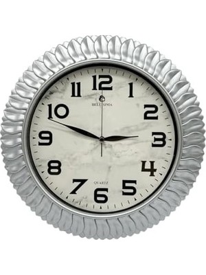 Prime BL-1074 Serisi Klasik Kadran Yaprak Desenli Sessiz Akar 30 cm Duvar Saati Gri