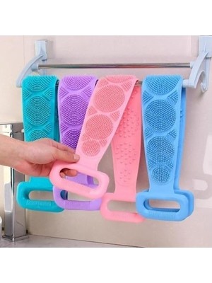 Prime Mavi Renk, Çift Taraflı, Silikon Duş, Banyo Sırt Lifi, Sırt Temizlik Palası, Silikon Fırçası (Uzunluk 70 Cm)
