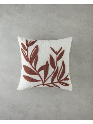 Prime Foglie Nakışlı Kırlent Kılıfı 45X45 cm Ekru