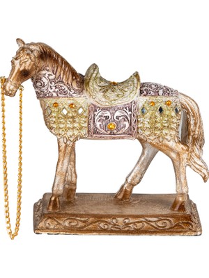 Herdekora Dekoratif At Biblosu Yüzü Sola Dönük Eskitme Gold-Şampanya 17X16 Cm.