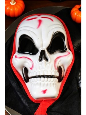 Prime Bayramı Halloween Maske Iskelet Tüllü Kırmızı Beyaz