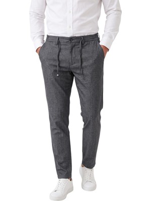 Deepsea Erkek Slim Fit Kırçıllı Gri Kumaş Pantolon – Ipli Esnek Bel Likralı Spor Şık Pantolon 2700252
