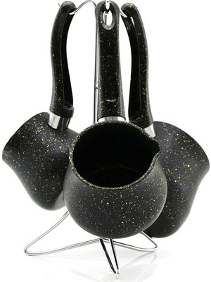 Store 4pcs 230-280-380ML Granit - Çelik Cezve Renkli Metal Standlı