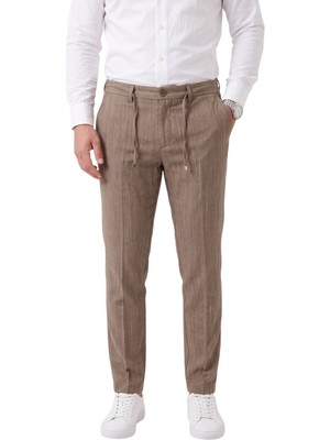 Deepsea Erkek Slim Fit Kırçıllı Açık Kahve Kumaş Pantolon – Ipli Esnek Bel Likralı Spor Şık Pantolon 2700252