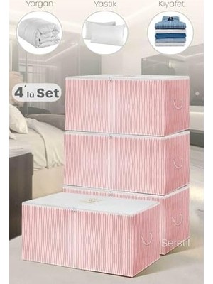 Prime 4 Adet - Orta Boy Pembe Çizgili Hurç 63 x 40 x 34 cm