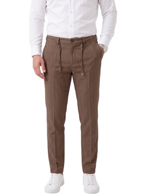 Deepsea Erkek Slim Fit Kırçıllı Kahve Kumaş Pantolon – Ipli Esnek Bel Likralı Spor Şık Pantolon 2700252