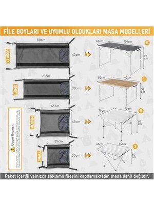 Prime Masa Altı Saklama Filesi, Kamp Piknik Için Masa Altı Kamp Malzemeleri Eşya Depolama, Düzenleyici Organizer Kese Hurç File - L - 70X30 cm - Mavi