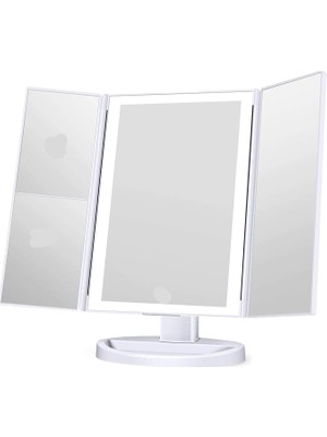 MSP Of Myth - 1X-2X-3X-10X Büyütmeli 37 LED Işıklı Makyaj Aynası, 3 Panel, Katlanabilir, Dokunmatik Sensörlü (Beyaz)