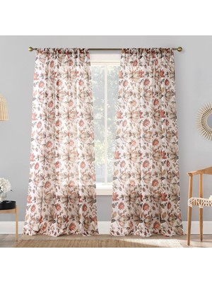 Store Myra Ezilmiş Şeffaf Vual Çubuk Cep Perde Paneli, 129,5 cm x 213 Cm, Kırmızı