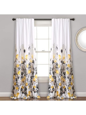 Store Zuri Flora Oda Karartma Perdeleri, Oturma Odası, Yemek Odası, Yatak Odası, 213,4 x 132 Cm, Sarı ve Gri