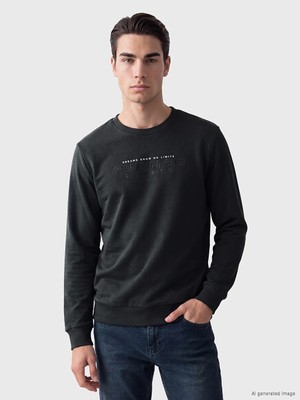 Lc Waikiki Yeni Sezon Haki Bisiklet Yaka Baskılı Erkek Sweatshirt