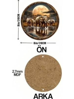 Prime Dekoratif Uv Baskılı 3D Gürünümlü Mdf Duvar Süsü – Fil ve Dolunay Tasarımı DT096,AHŞAP DT96 20 x