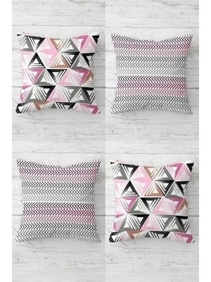 Prime Pelangi Zigzag ve Üçgen Bloklar Gizli Fermuarlı Kırlent Kılıfı Koltuk Yastık Kılıfı TAKIM(4ADET), Pembe-Gri-Beyaz 43 x 43