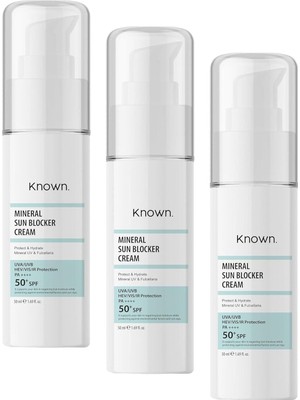 Prime Known Mineralli Ultra Nemlendirici Güneş Koruyucu Krem Spf 50+, 50 ml (3 Paketi)