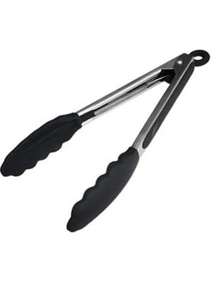 Prime Silikon Uçlu Metal Maşa, 23 Cm, Siyah, Bpa, Yanmaz Yapışmaz Kaplama, Ergonomik Tasarım, Mutfak ve Mangal Için