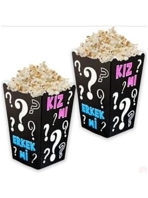 Prime Kız Mı Erkek Mi Popcorn Kutusu, 8'li Set, Baby Shower ve Cinsiyet Partisi Için Mısır Kutuları, Siyah