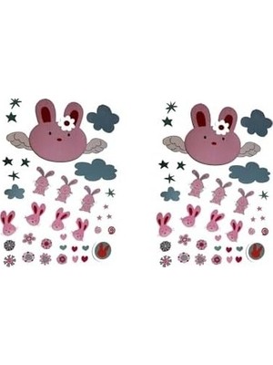 Prime Duvar Süsü (Sticker) 2 Adet Tavşan Desenli Pvc 70X50X0,5CM