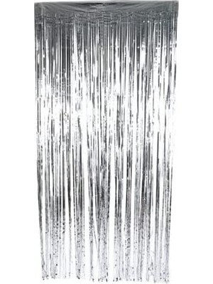 Prime - Gümüş Püsküllü Doğum Günü Arka Fonu Kapı Süsü Duvar Süsü Banner En:1metre Boy:2 Metre