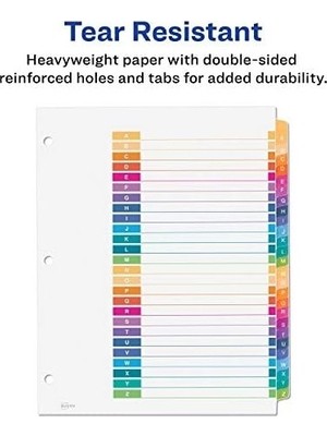 Prime 3 Halka Bağlayıcı Için A-Z Tab Bölücüler, Özelleştirilebilir Içindekiler, Çok Renkli Sekmeler, 3 Takım (44225)