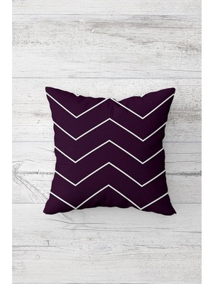 Karok Ticaret Pelangi Mor Zigzag Çift Tarafı Baskılı Gizli Fermuarlı Yastık Kılıfı Kırlent Koltuk Yastık Kılıfı, Mürdüm-Beyaz 45 x 45
