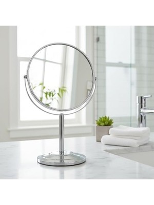 Prime Paslanmaz Çelik Ayaklı Çift Taraflı Makyaj ve Tıraş Aynası (16 Cm) | 1 Tarafı Büyüteçli (5 Kat) | Büyük Boy, Siyah ve Gümüş Renk Seçenekleri (Gümüş)