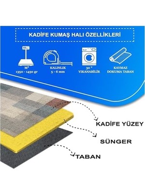 Prime Dizayn Apelia Kadife Pamuk Tabanlı Yıkanabilen Kaydırmaz Antibakteriyel Salon Halısı 140X200