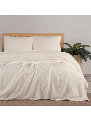 Store Müslin Yatak Örtüsü Seti Çift Kişilik, Şık Düz Renk 100% Pamuk 4 Kat Muslin Yastık Kılıflı Pike Takımı, Denizli Üretimi (Natural Renk, Çift Kişilik Set (230X250 Cm))