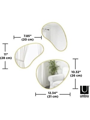 Prime Hubba Pebble Duvar Montaj Aynaları, 3'lü Set, Pirinç