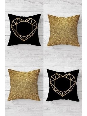 Prime Pelangi Geometrik Kalp ve Desen Gizli Fermuarlı Kırlent Kılıfı Koltuk Yastık Kılıfı TAKIM(4ADET), -Siyah 45 x 45