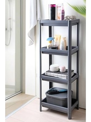 Prime 4 Katlı Geçmeli Plastik Banyo ve Mutfak Organizeri, Kolay Montajlı 4 Katlı Raf, Mutfakta ve Banyoda Kullanım Için Ideal, Dayanıklı Depolama Çözümü (Gri)