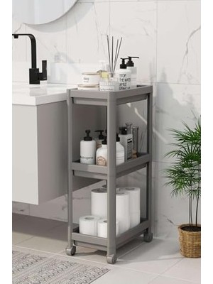 Prime 3 Katlı Tekerlekli Raf Ünitesi - Banyo & Mutfak Organizer - Çok Amaçlı Servis Sehpası - Dar Alanlar Için Pratik Saklama Çözümü (Gri)