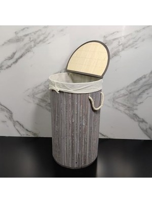 Prime El Yapımı Hasır Katlanır Çamaşır Sepeti Yuvarlak 55 Litre (35CM*35CM*61CM), Doğal Malzemeden Üretilmiş Çamaşırlık (Gri)