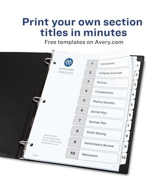 Prime 3 Halkalı Klasör Için 10 Bölmeli Ayırıcı, Özelleştirilebilir Içerik Tablosu, Klasik Beyaz Sekmeler, 6 Set (11823)
