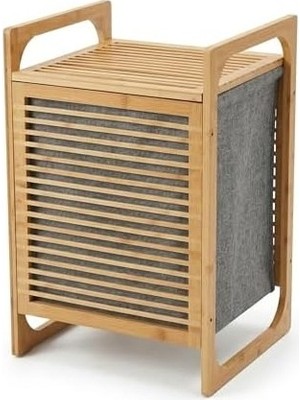 Prime Doğal Bambu Çamaşır Sepeti (40X35X60 Cm) - Içi Bezli, Kapaklı ve Hasır Kulplu Ahşap Kirli Sepeti