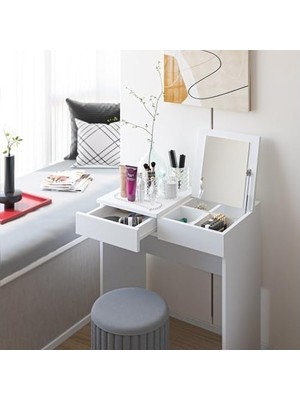 Prime Aynalı Makyaj Masası, 2 Çekmeceli, Beyaz, Mkj 101 70X42