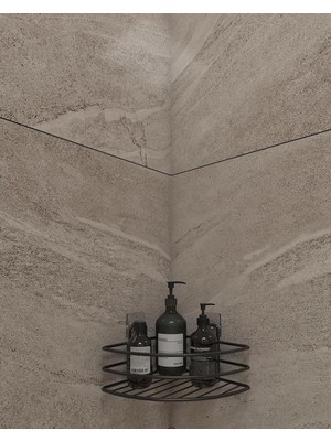 Prime Banyo Ömür Boyu Paslanmaz Yapışkanlı Banyo Rafı Düzenleyıcı Mat Siyah Köşelik Şampuanlık EK01.S