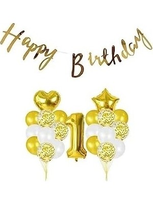 Prime 1 Yaş Happy Bırthday Balon Seti Gold BMCNM268