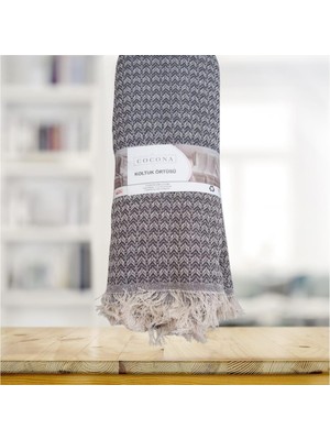Koltuk Örtüsü Natural Pamuklu Koltuk Şalı Çekyat Örtüsü 170X210 (Lacivert-Krem)
