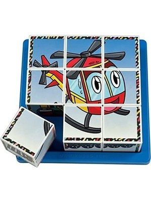 Nacario Neşeli Taşıtlar Puzzle - (9 Küp 6 Yapboz) - Gemi//tren/roket/ufo/balon