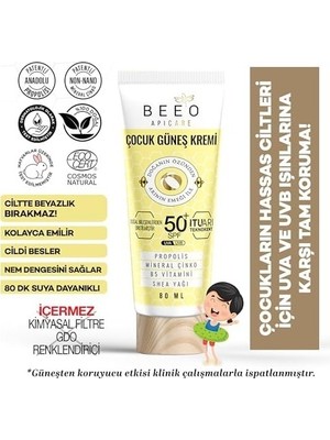 Prime Propolisli Yüksek Koruma Çocuk Güneş Kremi, 50+ Spf, 80 ml