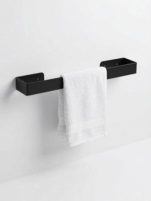 MSP Home 40 cm Yapışkanlı Havlu Askısı Metal Havluluk Delmeden Montaj Banyo Havlu Askılığı Mutfak Havlu Tutucu Lavabo Yanı Havlu Askısı Siyah Duvar Havluluk (Siyah)