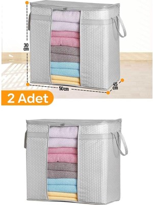 Prime 2 Adet - Pencereli Saklama Çantası 50 x 45 x 30 cm - Gri Benekli