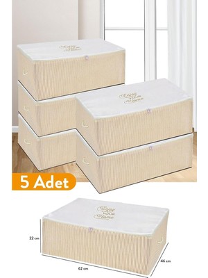 Prime 5 Adet - Küçük Boy Baskı Detaylı Bej Çizgili Hurç 52 x 28 x 21 cm